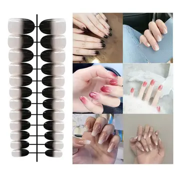 24шт едноцветни режийни нокти ярка градуированного цвят, режийни нокти, сменяеми носене маникюрных режийни нокти с пълно покритие за жени
