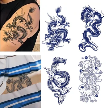 Водоустойчив временна Полупостоянная татуировка-стикер с тотем на дракона, флаш татуировка, Дамски, мъжки, на тъмно, сексуална, на кръста, на ръка, фалшиви татуировки